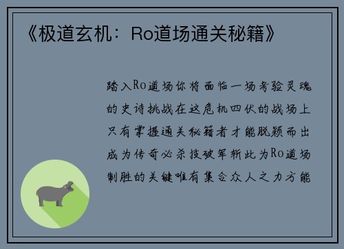 《极道玄机：Ro道场通关秘籍》